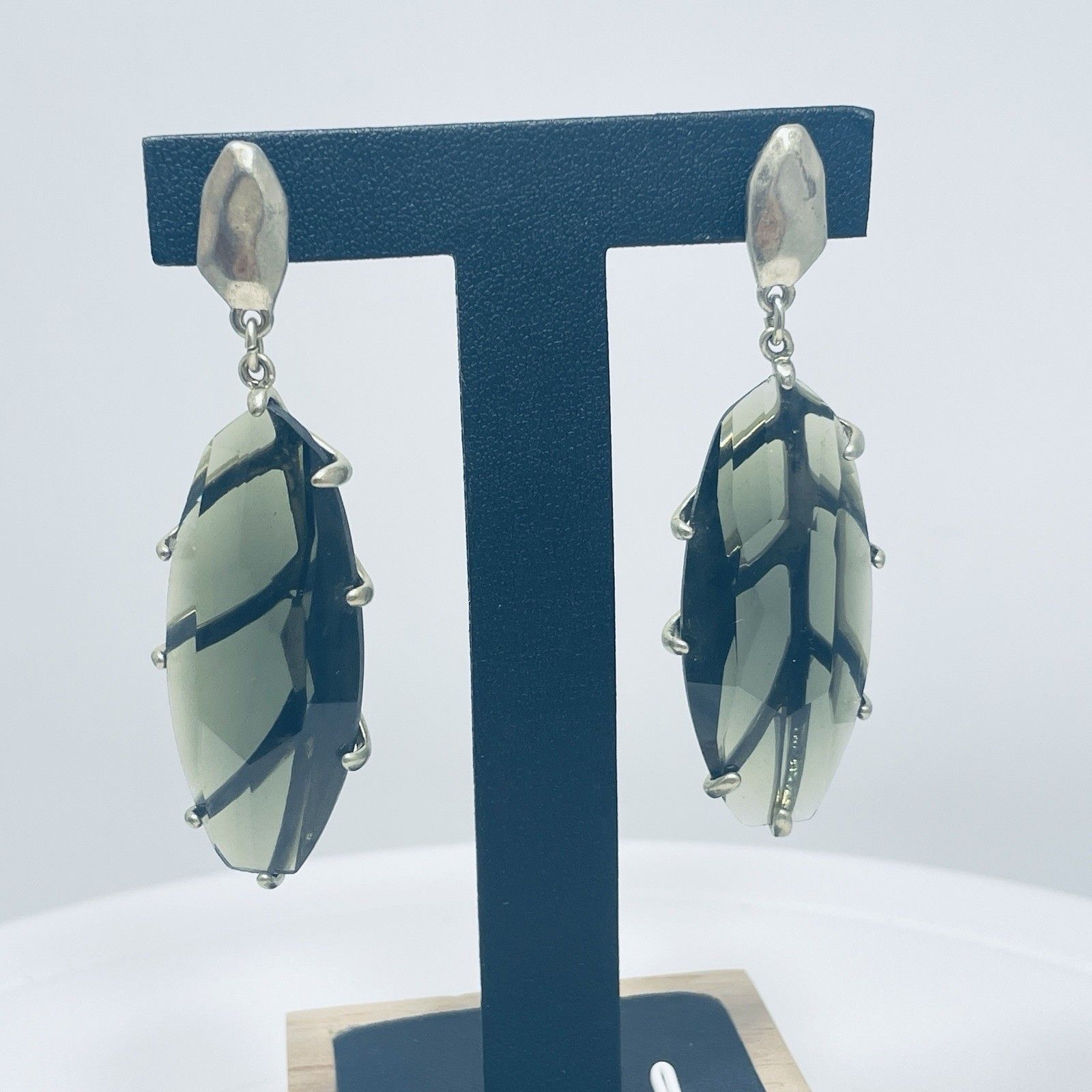 Robert Lee Morris Rlm Soho Smoky Green Glass Drop Stud Earrings Statement Rare 30$